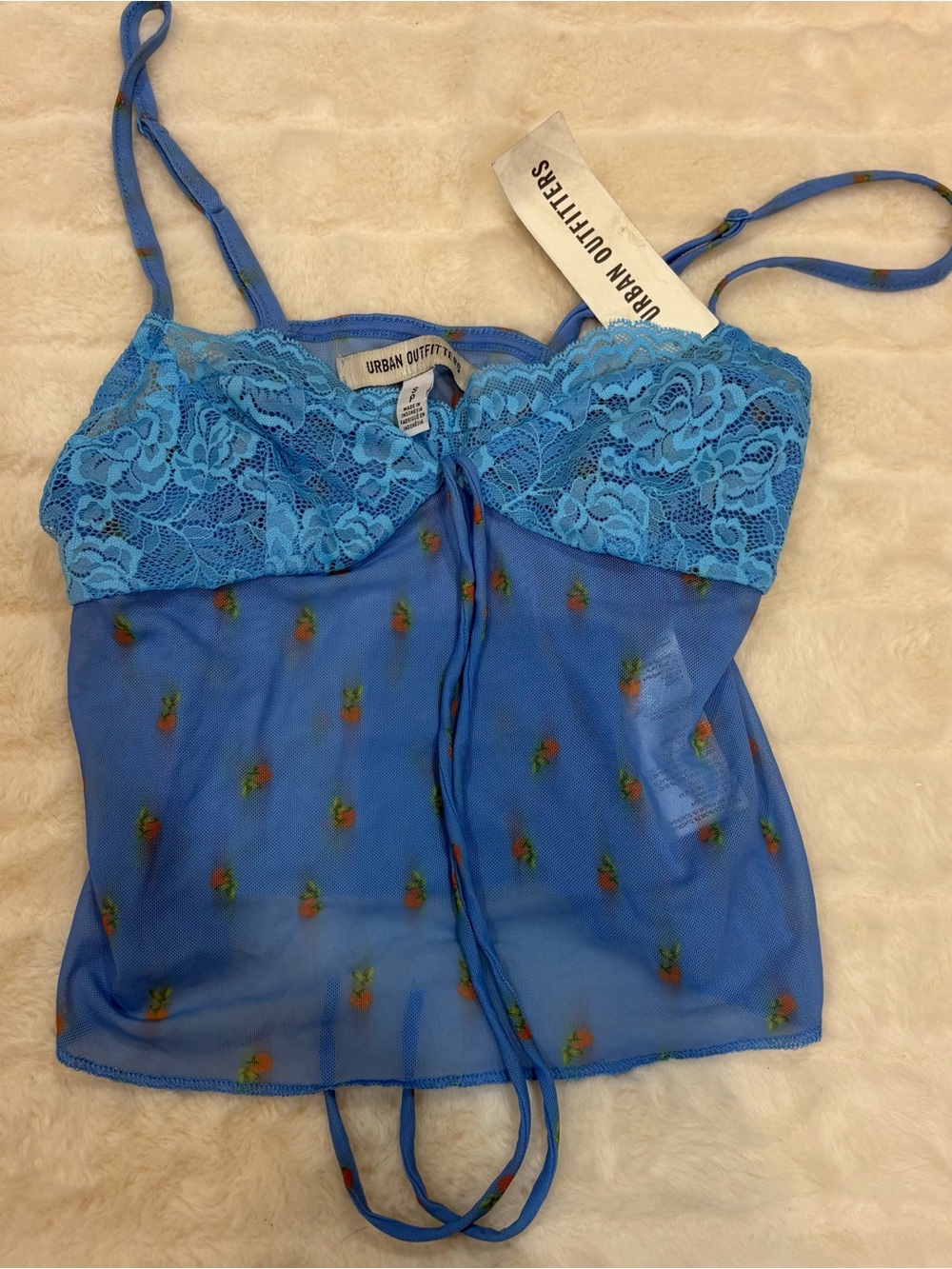 Urban Outfitters Bright Blue Lace & Pineapple-Print Mesh Cami